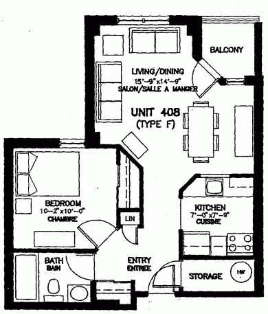 One Bedroom Layout style F